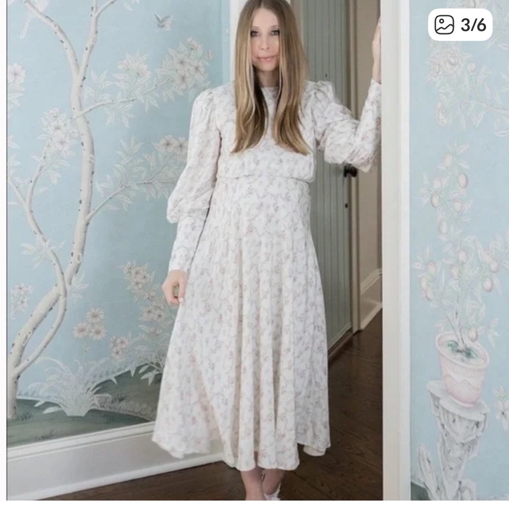 ANTONIO MELANI born on fifth Eloise Soft Cream Floral Puff-Sleeve Midi Dress 6